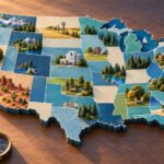 Illustrated map of the United States showing healthcare, housing, parks and retirement lifestyle resources