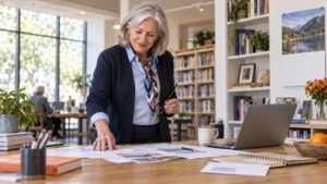 Older professional continuing to work while reviewing retirement and Social Security decisions