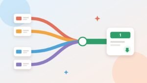 Illustration of four colored debt streams merging into one green line that leads to a single payment card