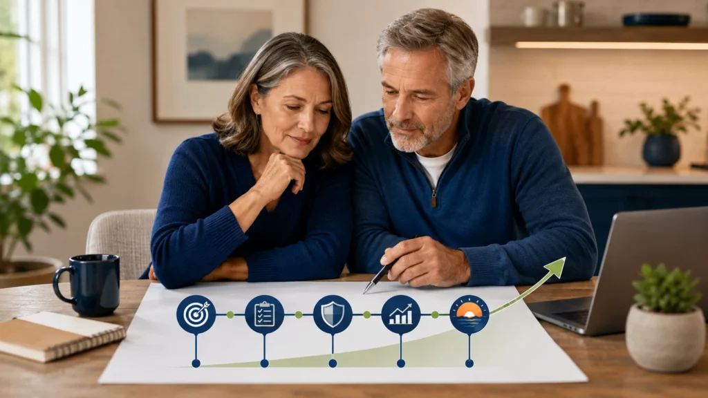 Couple reviewing a five-step retirement catch-up plan together