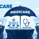 Medicare umbrella covers hospital and doctor care while long-term care, dental, vision and hearing remain outside