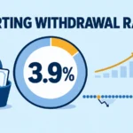 Symbolic 3.9 percent retirement withdrawal gauge beside a diversified portfolio and 30-year timeline