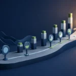 Retirement savings milestone path with rising benchmark markers