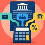 Centered colorful illustration of a Social Security benefit statement and calculator receiving three income inputs