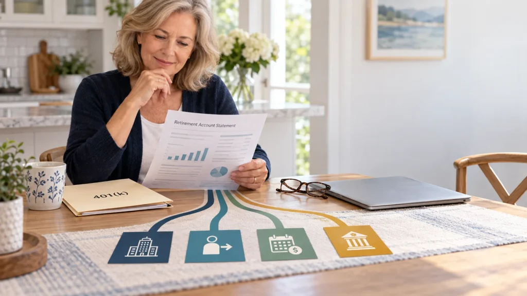 Retiree considering the financial choices available for a workplace 401(k) after retirement