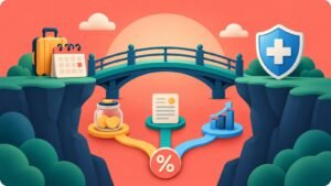 An illustrated bridge connects early retirement with health coverage while savings and investment paths lead toward an ACA subsidy symbol.