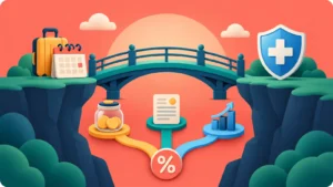 An illustrated bridge connects early retirement with health coverage while savings and investment paths lead toward an ACA subsidy symbol.