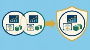 Two household portfolios become one protected survivor portfolio containing stocks, bonds and cash.