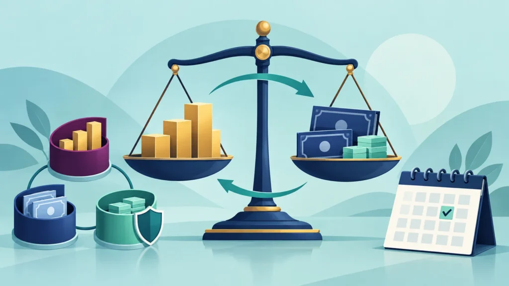 Cash flows, retirement-account trades, tax-lot review and a selected sale form a tax-aware rebalancing sequence.
