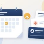 Illustration of a wall calendar with one day checked, an upward arrow, and a stack of cards for Social Security, health coverage and taxes beside a small pile of coins.