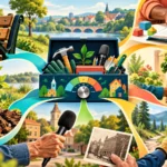 A community toolbox with an adjustable commitment dial connects mentoring, food delivery, park repair, tree planting, local history and trail restoration.